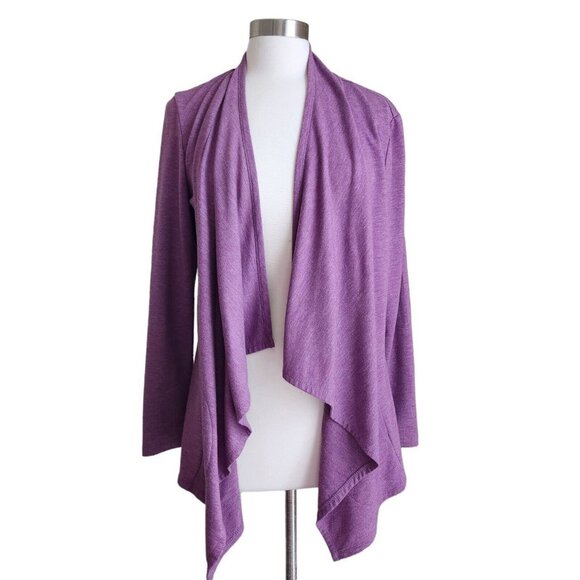 LOGO Lounge Lori Goldstein Open Front Waterfall Cardigan Jacket Size M Purple - Picture 1 of 12